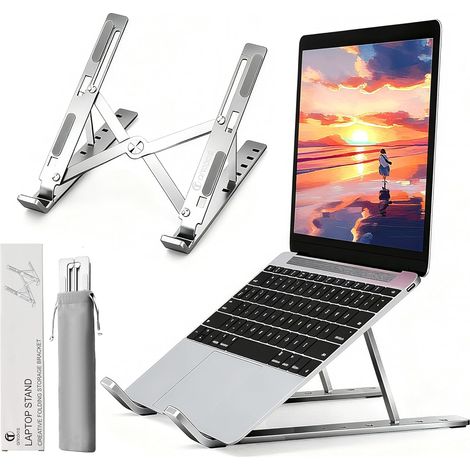 Non-slip laptop stand, 6-position height adjustable, made of aluminum alloy, foldable and portable, ventilated and heat dissipating, suitable for laptops.