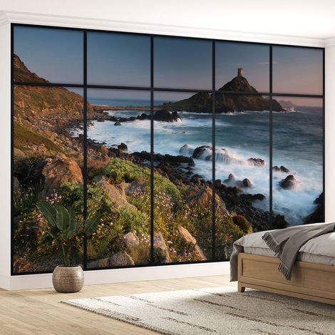 Papier peint panoramique Trompe l'oeil Verrière - Vue mer - 130 cm x 82 cm (1/5)