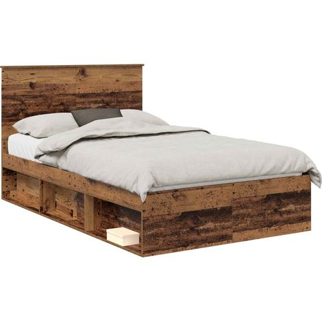 Estructura de cama con cabecera Madera vieja 135 x 190 cm vidaXL