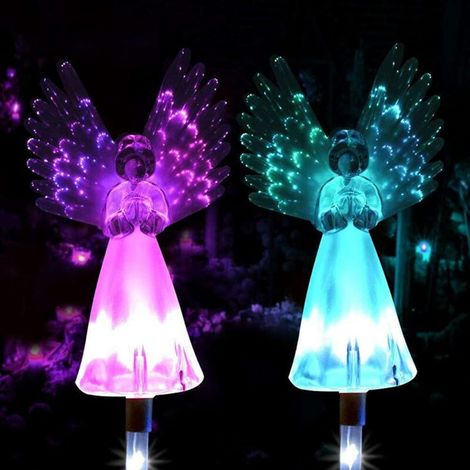 lampadaires d'extérieur en forme d'ange avec ailes lumineuses colorées ornements jardin éclairage décoratif lot de 2 (1/4)