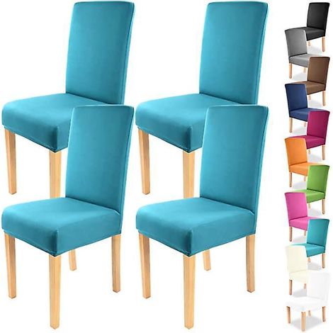 (turquoise)4 Pices Housses De Chaise Stretch  - Dossier Rond Et Angulaire - Pack Avantage - Ajustement Bi-lastique Avec Joint (1/5)