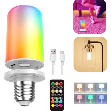 Ampoule magnétique rechargeable avec télécommande, USB-C, 300 lumens, culot E27, 3 températures de couleur + 9 RVB, 5000 mAh, éclairage d'urgence (1/5)