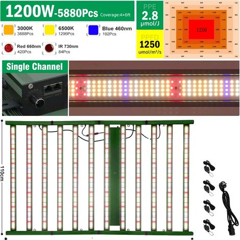LED Pflanzenlicht, Vollspektrum, Faltbares Design, 1200W (1/2)