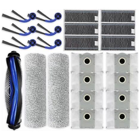 Pièces de rechange pour aspirateur Ecovacs Deebot X9 Pro Omni/X9 Pro : brosse principale, filtre HEPA, lingette et sac à poussière.