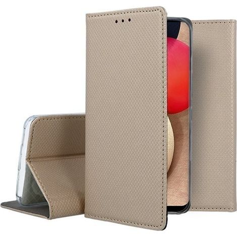 Hülle für Samsung Galaxy A02S Smart Book Magnet Book mit Klappe Gold + Glas (1/4)