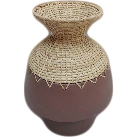 Vase en terre cuite et rotin pour une touche d'élégance - Terre cuite et rotin naturel
