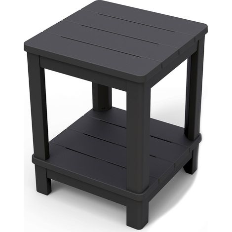 Table d'extérieur Cornwall, 4 places, double plateau résistant aux UV, 40,5x40,5x52h cm noir anthracite (1/4)