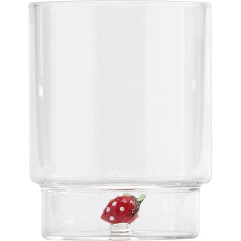 Zafferano Teca Frutta - Set 6 Bicchieri in Vetro Borosilicato con Fragola - Tumbler 35 cl Doppio Fondo Decorato a Mano, Lavabili Facilmente (1/5)