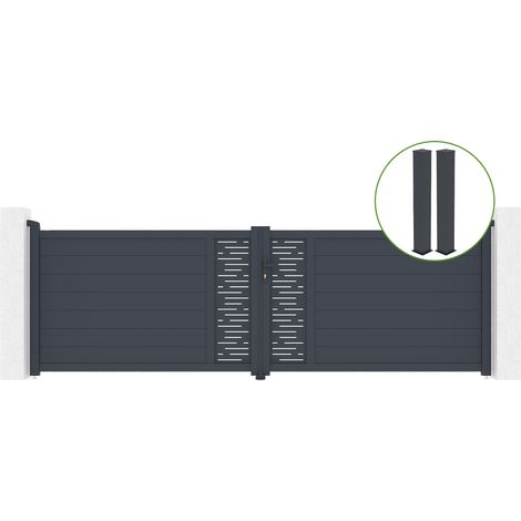 Portail battant 4m ARLBERG H.120cm alu gris + 2 poteaux 20x20cm H.166cm (1/5)