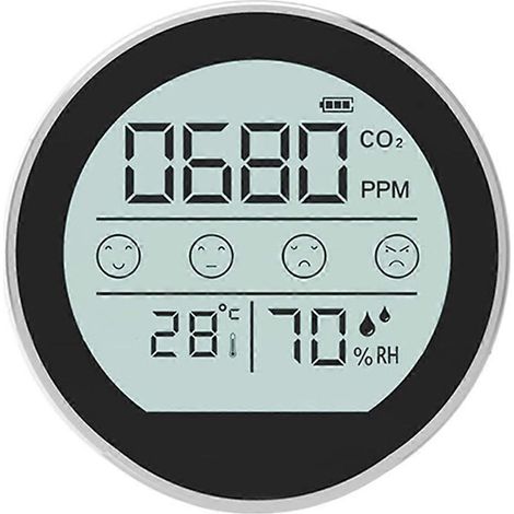 Moniteur de qualité de l'air, compteur de CO2, détecteur de dioxyde de carbone, argent-- (1/5)