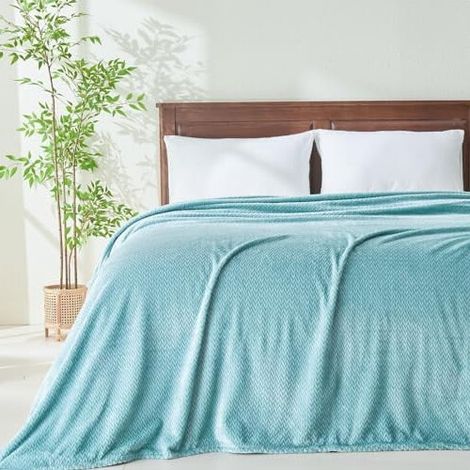 Superweiche Queen-Size-Decke in Mintgrün, aus hochwertiger, seidiger Flanellwolle, mit Blattmuster, leichte Decke, geeignet für alle Jahreszeiten (Mintgrün, Queen-Size (229 x 229 cm)).