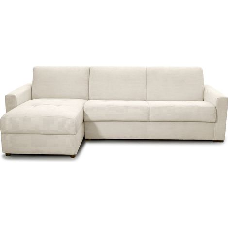 Canapé d'angle convertible réversible 5 places en velours côtelé beige - ouverture express - Paloma (1/5)