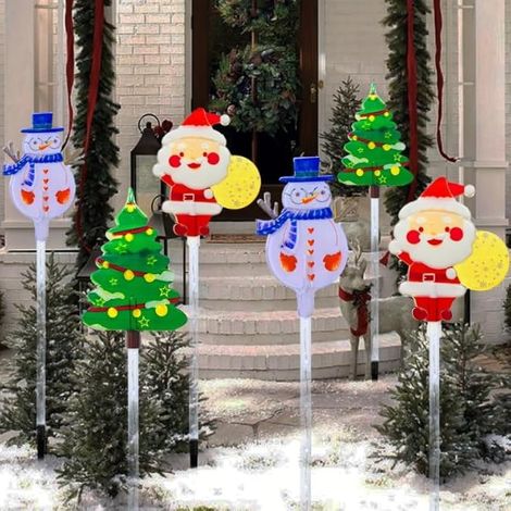 6 Pack LED extérieur Sol Solaire inséré lumières décoratives de Noël, imperméable Solaire Cour Arbre de Noël Bonhomme Neige Père Noëls lumières, avec 8 Modes lumière Couleur. (1/4)