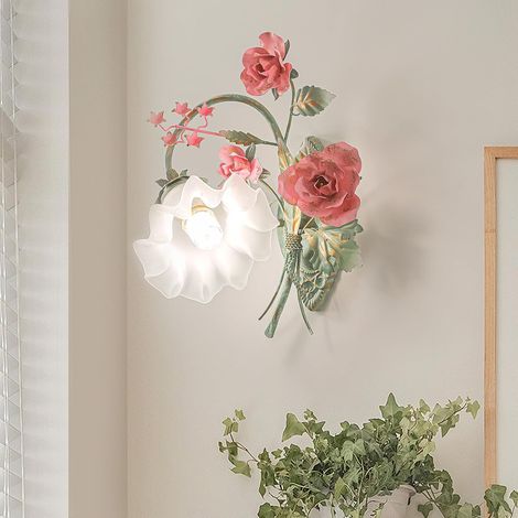 Applique Murale Intérieure Rétro,Applique Murale En Métal En Forme De Fleur Et D'Herbe Abat Jour En Verre,E27 Chambre Couloir Allée Escalier Décoratif Lampe Murale 40 40Cm Gauche (1/5)
