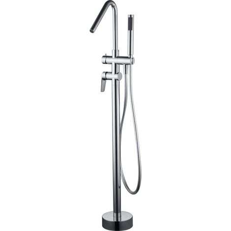 IMEX grifería de banera y ducha de suelo en latón y zama cromada con cartucho cerámico Ø35 mm tubo flexible PVC y mando monocomando modelo Belgica Imex-BBEZ044 (1/2)