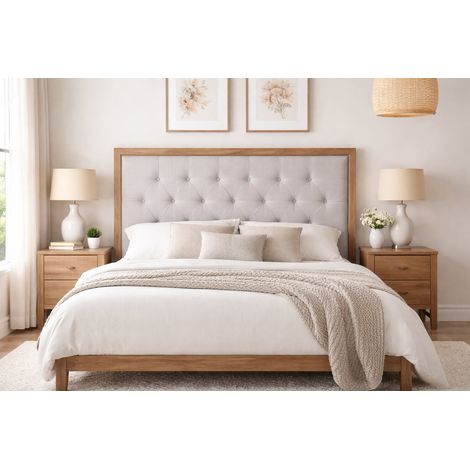 Cabecero Cama Madera De Hevea Lino 160X5X120 Gris (1/2)