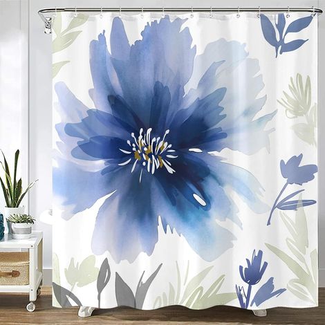 Rideau De Douche - 72x76 Pouces - Tissu Polyester Imperméable - Motif Floral Botanique - Avec 12 Crochets (1/4)