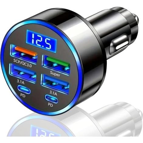 6-in-1 Superschnelles 30-Minuten-USB-Autoladegerät für iPhone, iPad, Samsung, superschnelles Laden, gleichzeitiges Laden mehrerer Geräte bis zu 3x schneller (1/5)