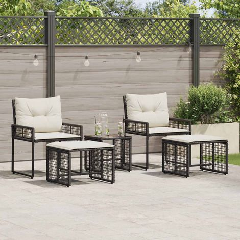 vidaXL  Outdoor Furniture Set  with Cushion 5 pcs Black and White