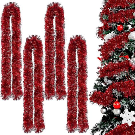 Guirlandes de Noël (lot de 4), guirlandes rouges brillantes pour décorer les sapins de Noël et les fêtes de fin d'année (1/5)