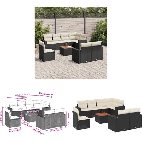 9-tlg. Garten-Sofagarnitur mit Kissen Schwarz Poly Rattan - Gartensorte - Gartenmöbel Set - PE-Rattan Möbel - Outdoor Lounge - Esstischset - Home & Living (1/3)