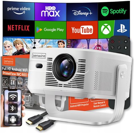 Mini-Tragbarer Projektor für Android 14, WLAN, Full HD, 4K und 8K für Smartphones: Zenwire PrimeView IMC460 Pro
