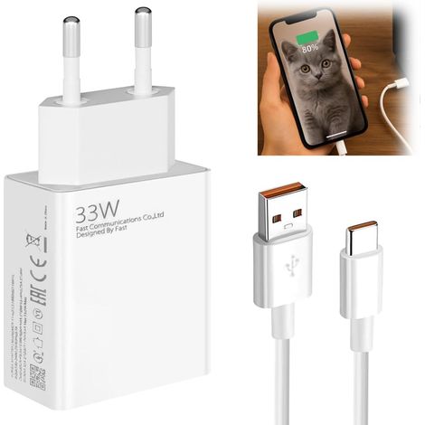 33W Fast Charger with 1m USB C Cable, 33W Adapter for Redmi Note 14 Pro, 15T, 15, 14, Poco X7 Pro, F7 Ultra. Also available for other brands (1/5)