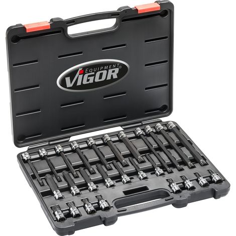 VIGOR Schraubendrehereinsatz Satz, 3/8 (10 mm) Vierkant hohl, Innen Vielzahn Profil XZN, 26-tlg., M5 - M16, Anzahl Werkzeuge: 26 (1/5)