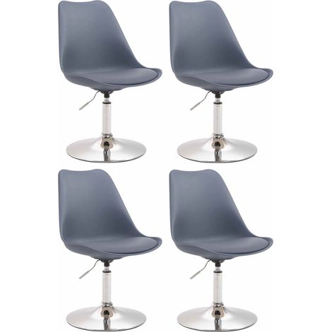 Lot de 4 chaises de salle à manger pivontante hauteur réglable en plastique gris et pied trompette métal aspect chromé 100001821 (1/4)