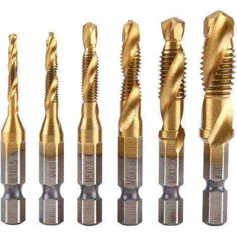 Threader Drill Bits, Tapping Drill, Combination Drill Bits and Taps, 6 Pieces Thread Tapping Tools Screw Taps Tool Sets for M3, M 4, M5, M6, M8, M10 (1/5)