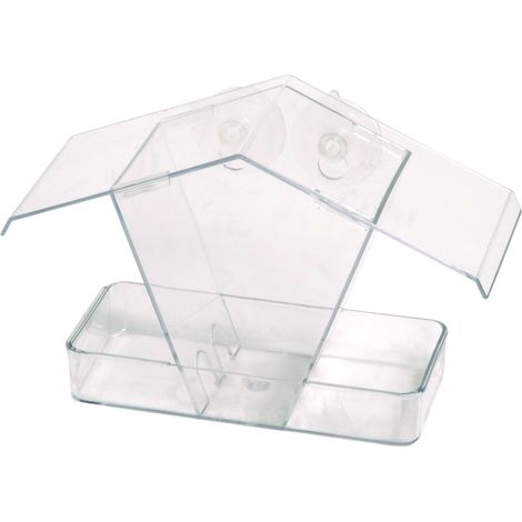 dobar 11503 - Mangiatoia per uccelli da finestra, in plastica, con ventose, 24 x 9,6 x 15 cm, trasparente (1/4)