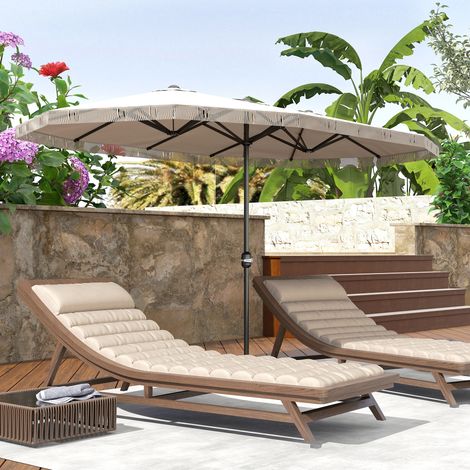 Rechteckiger Doppel-Gartenschirm 4,5 x 2,65 x 2,6 m mit Kurbelmechanismus zum Öffnen und Schließen, 180 g/m² Stoff, cremefarben