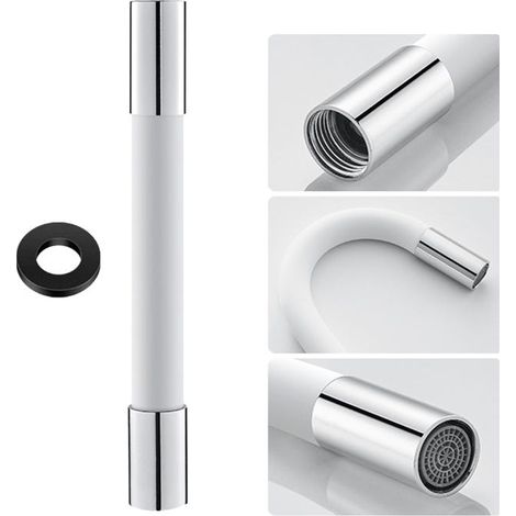 Connettore per soffione doccia a 360°, tubo di prolunga in silicone con guarnizione a tenuta stagna, aeratore flessibile, tubo per rubinetto. 30 cm, bianco. (1/5)