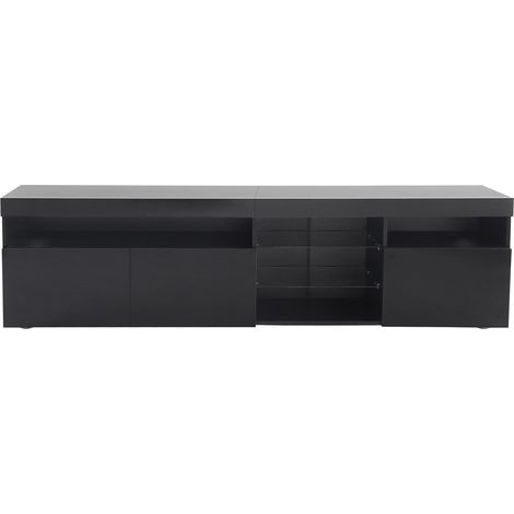 Mobile TV moderno nero con LED variabile e inserti in vetro 180x35x48 cm MODENUIT (1/5)