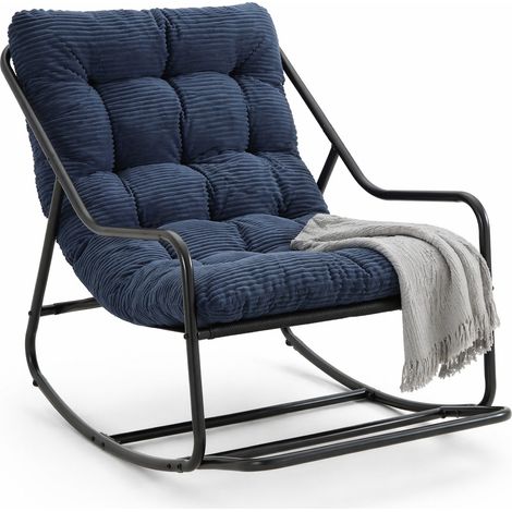 Sillón Mecedora de Jardín Silla Balancín con Balanceo Ajustable y Cojín Grueso de Acero Azul Marino 75 × 116 × 82 cm