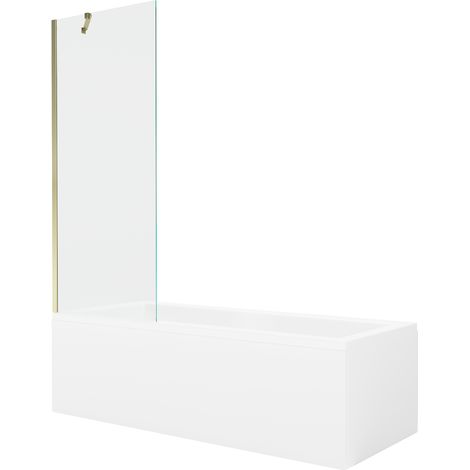 Mexen Cubik Rechteckige Badewanne 160 x 70 cm mit Verkleidung und 1-flügeliger Duschwand 70 cm, transparent, golden (1/5)