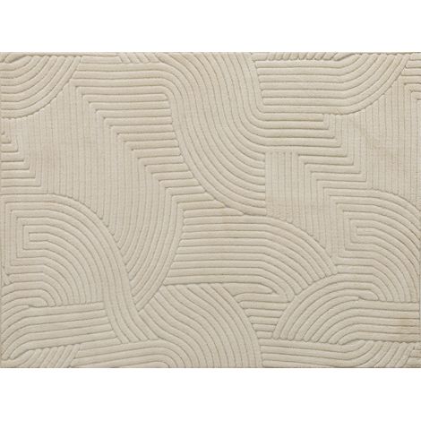 Tapis de salon géométrique 200x140 cm, moelleux à poils longs, antidérapant, doux et épais, crème (1/5)
