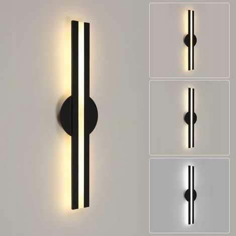 GOECO Applique murale LED longue en acrylique - Noir - 58x14cm - Triple couleur (RGB) - 18W - 220V - Style moderne et épuré (1/5)