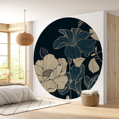 Papier peint rond / cercle - Motif floral - Diamètre 50 cm (1/4)