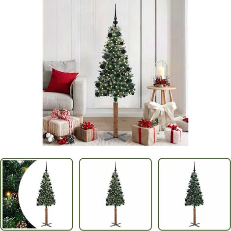 Décoration de Noël - Sapin de Noël mince Vert 150 cm PVC et bois de pin massif (1/5)