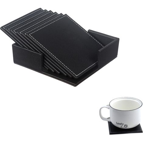 Lot de 6 porte-gobelets carrés noirs, antidérapants et résistants à la chaleur, avec plateau, 100 x 100 x 5 mm (1/5)