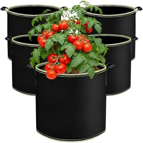 22-Liter-Pflanzsäcke, 5 Stück, Vlies-Pflanzsäcke, Pflanzsäcke mit Griff, wiederverwendbar, für Tomaten, Karotten, Erdbeeren, Kartoffeln, Gemüse, Blumen (22 l) - (1/5)