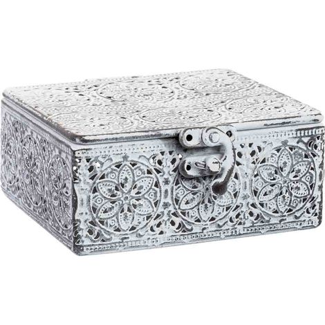 Caja de metal blanca 12.5x12.5x6h cm