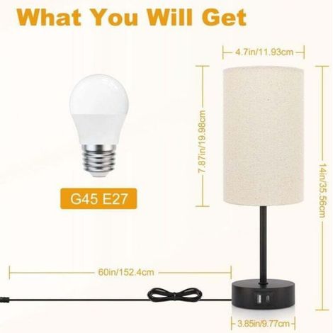 Lampe de chevet tactile - - Intensité variable - Ports USB‑A/USB‑C - Abat‑jour lin - Base antidérapante (1/4)