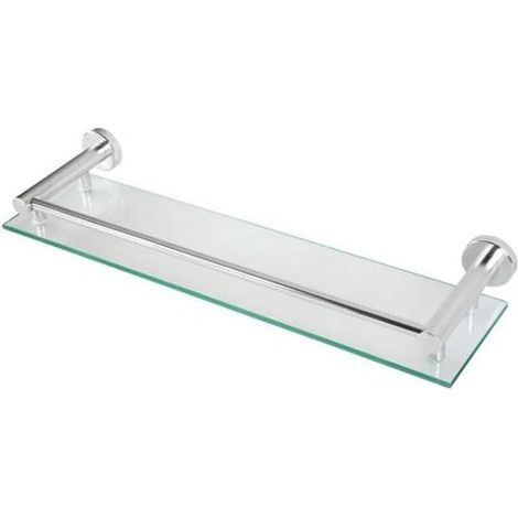 Wandregal fürs Badezimmer aus gehärtetem Glas und Aluminium, 50 cm breit, inklusive Befestigungsmaterial, silberfarben.