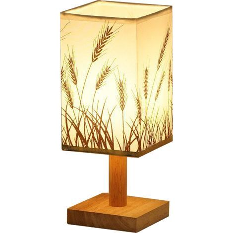 Nachttischlampe – Lampenschirm aus Leinen – Sockel aus massivem schwarzem Holz – Für Schlafzimmer, Büro, Wohnzimmer – 1 Stück (1/5)