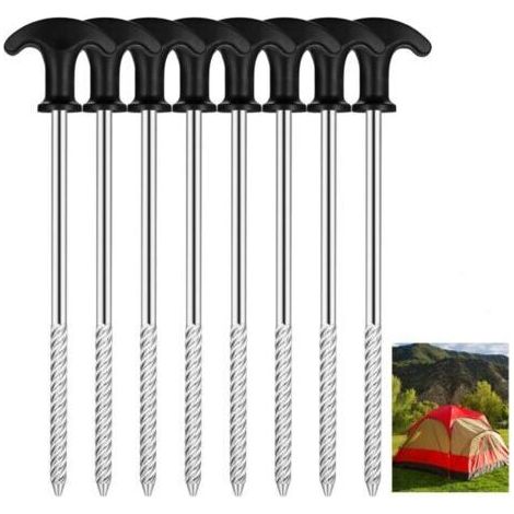 NALOOKAMIC 8 Pcs Piquets de Tente, Piquet de Tente a Visser, 21 cm Piquet Ancrage Sol, Piquets de Camping Robustes en Métal, Piquet de Fixation au Sol pour Tente Bâche Jardin Camping