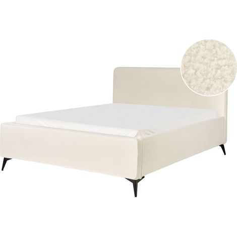 Bett mit Lattenrost Bouclé VALOGNES 160 x 200 cm Cremeweiß