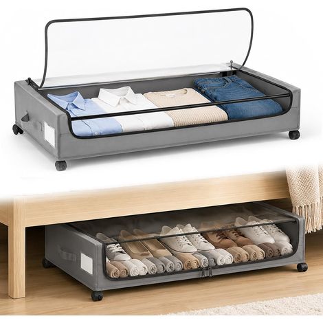 Lot De 2 Boite Rangement Sous Lit Avec Roulettes,48L,600D Oxford (1/5)