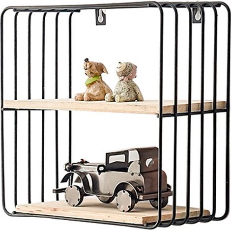 Étagère décorative de rangement carrée noire à double niveau, 25 x 25 x 12 cm, organisateur de bureau